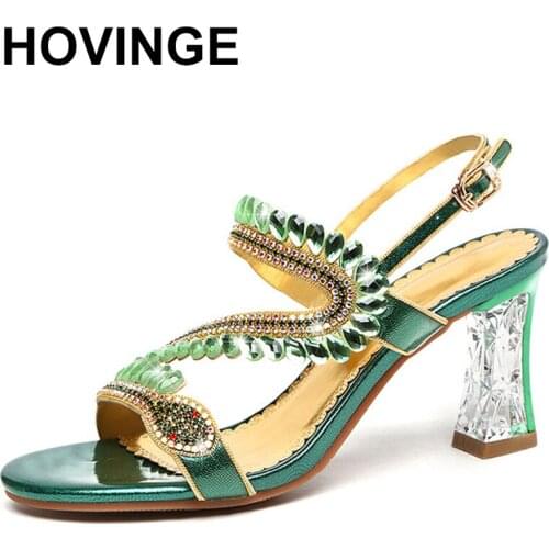 HOVINGEWomen sandals fashion crystal high heels sandals 2020 summer new ladies sandals wedding shoes pumps Transparent women san