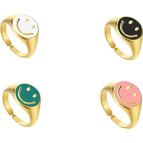 CANNER 925 Sterling Silver Womens Ring Glossy Smile Enamel Drip Oil Open Rings For Women Men 2021 Trend Anillos Fashion Jewelry
