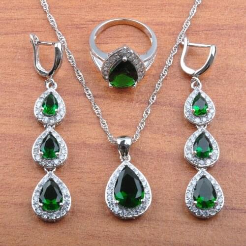 For Women Wedding Jewelry Sets Water Drop Cubic Zirconia Earrings Pendant Necklace Ring Bracelet Best Gift JS0181