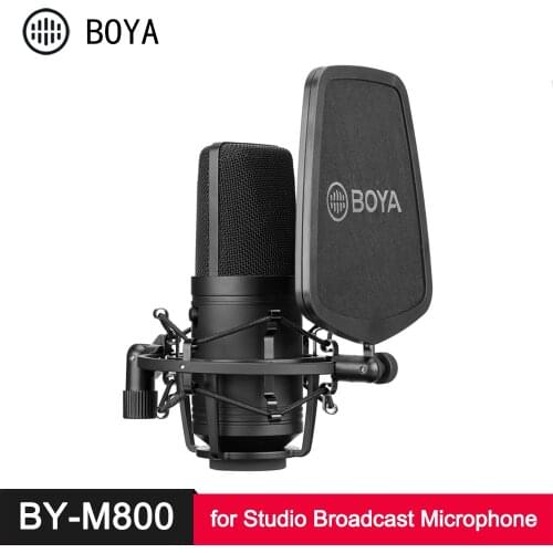 BOYA BY M800 M1000 Large Diaphragm Microphone Low-cut Filter Cardioid Condenser Mic for Studio Broadcast Live Vlog Video Mic