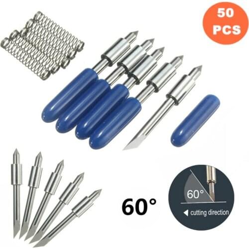 KZTech 50pcs 60 Degree Silhouette Cameo Cutting Blades Carving Machine Plotter Blades for Graphtec CB15 Vinyl Cutter CB15U