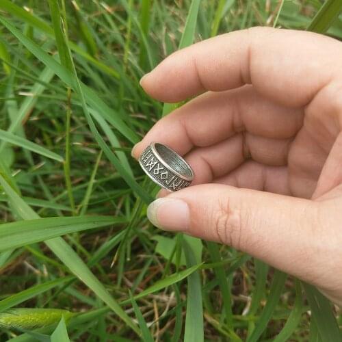 LANGHONG 10pcs Rune Viking Ring Norse Viking Runes Ring Scandinavian Norse Jewelry