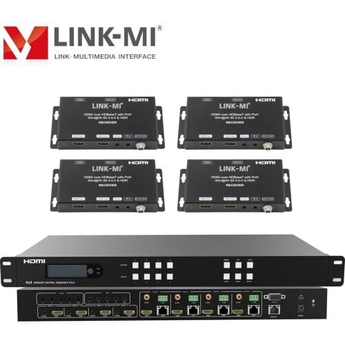 LINK-MI 4x8 HDBaseT 70m 4x4 HDMI2.0 Matrix with 4 HDMI loop out Support 18Gbps 4K@60hz YUV4:4:4 HDR POC, IR, Analog SPDIF Audio