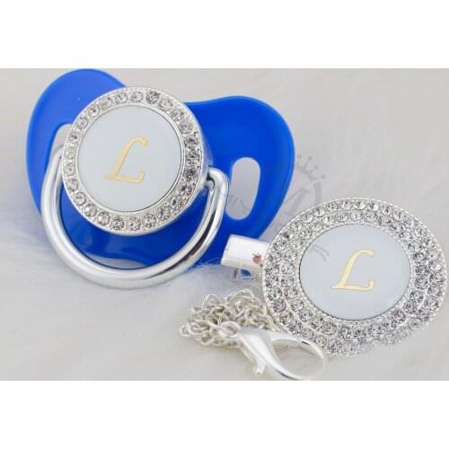 MIYOCAR silver bling name Initials letter L beautiful bling pacifier and pacifier clip BPA free dummy bling babyshower gift LL-1
