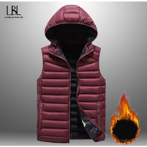 Mens Fashion Casual Thicken Sleeveless Warm Vests Man Winter Thermal Soft Vests Coats Male Jackets Waistcoat Cotton-Padded Vests