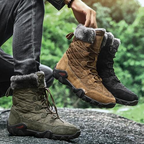 Golden Sapling Winter Boots Men Warm Plush Genuine Leather Military Tactical Shoes Fashion Army Green Casual Mens Tooling Boot
