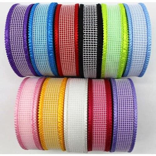 New 1 '25mm double checked lace ribbon 10y/20y DIY handmade material headdress bow stiff yarn grosgrain
