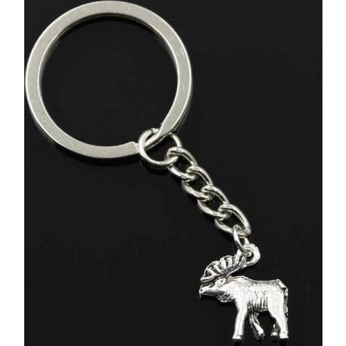 New Fashion Men 30mm Keychain DIY Metal Holder Chain Vintage Moose Deer 18x16mm Silver Color Pendant Gift