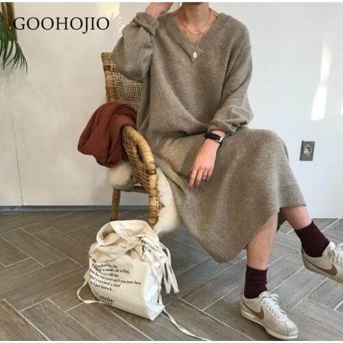 2020 Autumn Winter V-neck Short Lantern Sleeve Thick Sweater Dress Fur Dress Women Loose Mini Dress Female Chic Straight Dress