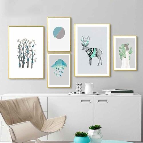 HAOCHU Girl Rain Deer Poster For Living Room Home Decor Painting Print Poster Simple Nordic Wall Picture Canvas Painting