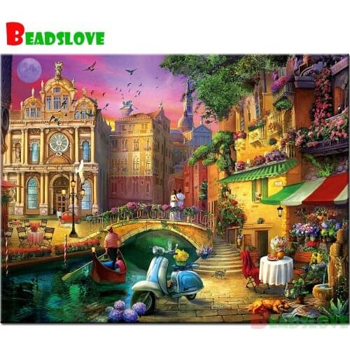 Full square circular 5D DIY Diamond Painting venice city Diamond Embroidery Lake surface Cross Stitch kits rhinestones picture