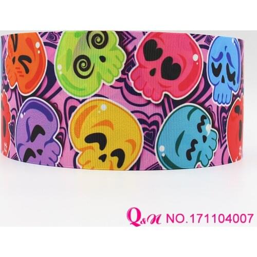 Q&N ribbon 16mm 22mm 25mm 38mm 50mm 75mm skull print grosgrain ribbon webbing 50yards/roll for hair tie free shipping