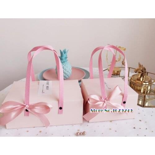 Pink paper Box with handle, Mooncake biscuit Candy Box,Party Wedding Favors giveaway Gift Boxes 100pcs/lot