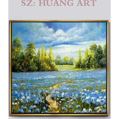 Hand-painted oil painting landscape pastoral scenery spring yellow decorated hall office sitting room sofa seascape villa club