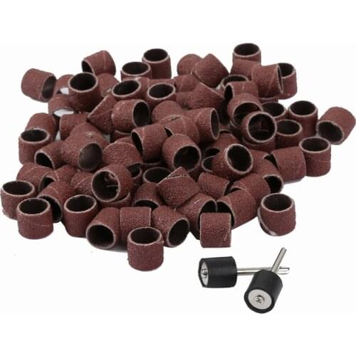 100Pcs 12.5mm Grit 80# Sanding Bands +2Pcs 3.17mm Sand Drum Mandrel Dremel Accessories Rotary machine Tool Drill Bits Craft