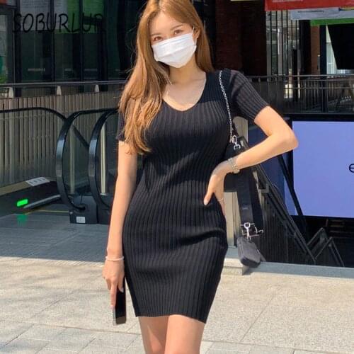 SOBURLUR Summer Womens Dress 2021 Robe Madi Long Dresses Casual Bodycon Female Clothing Elegant Sexy Korean Fashion Elastic