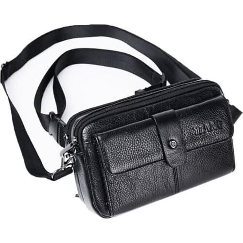 Genuine Leather Bag Cowhide Men Crossbody Bags Brand Famous fashion Fanny Waist Belt Male Sling Chest Pack Small Shoulder Bag