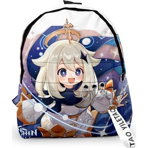 Paimon Oxford Fabric One Shoulder Keychain Backpack Printed Casual Student School Bag