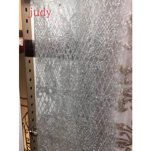 Stock 5yards/bag Silver checked mesh flower glitter powder is used in wedding dress fashion Free shipping