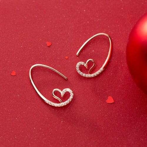 MloveAcc Elegant Heart Drop Earrings for Women Real 925 Sterling Silver Dangle Earrings Pretty Girls Gift