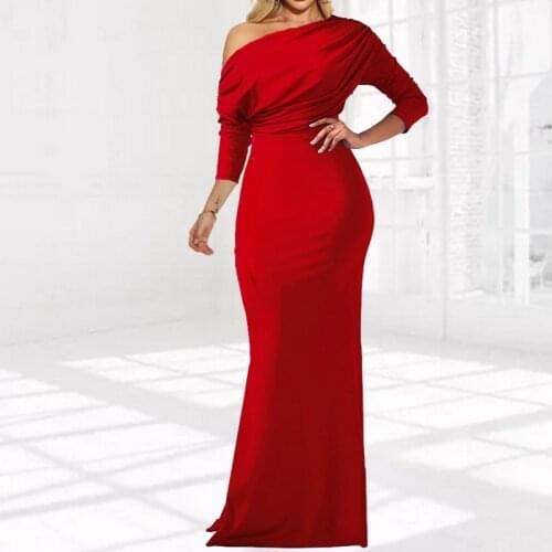 2021 New Elegant Banquet Women Summer Club Sexy One Shoulder Long Sleeve Casual Slim Split Long Party Dress Vestidos Cottagecore