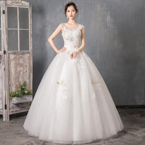 Stock Wedding Dresses Vestidos de novia o neck Sweep Train Lace Applique Corset bride Wedding Dress Gowns Robe De Mariage