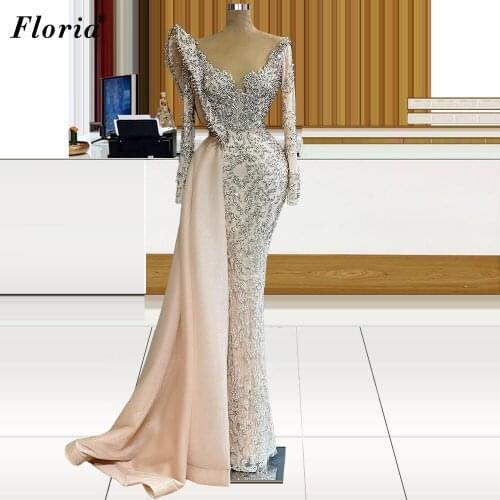 2 Designs Heavy Handmade Evening Dresses 2021 Long Sleeves Formal Evening Gowns Arabic Prom Party Gowns Vestido de festa