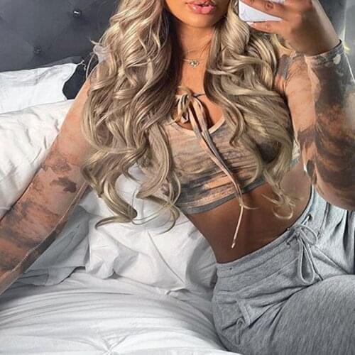 2020 Sexy Women Tie-dye Printing Fashion Crop Top Long Sleeve Front Lace-up Pleated Pullover Short T-shirt Lady Tops New Arrival