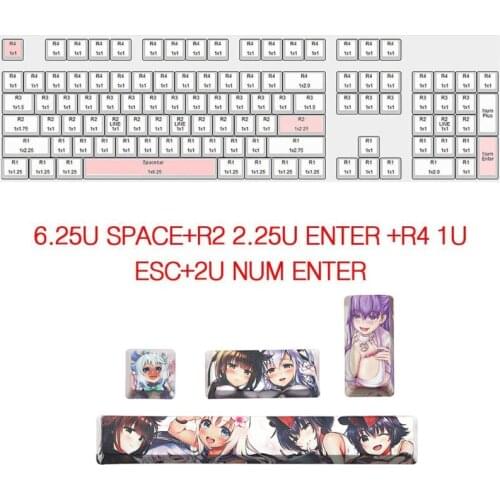 28EA 4Pcs Japanese Anime PBT Space Keycaps Ahegao Keycaps 6.25U ESC Spacebar Caps For Mechanical Keyboard Switches Keycaps