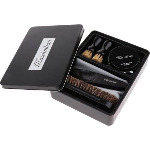8pcs/set Shoes Care Kit Cleaning Shine Polish Brushes Set With Iron Tin Box