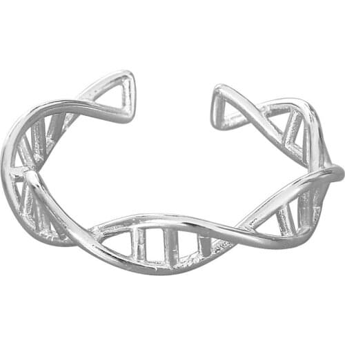 925 Sterling Silver Pin Life Interwoven DNA Mouth Adjustable Creativity Simple Personality Versatile Design Ring