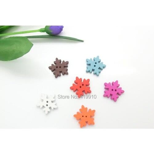 Free shipping -100PCs Random Mixed Color Christmas Snow 2 Holes Wood Buttons Scrapbooking 18x18mm For Christmas Day,J1575