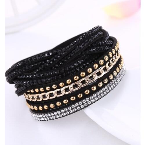 New Womens Blue Grey Crystal Bracelet Fashion Leather Chain Bracelets For women Girls Christmas Gifts 9 Color
