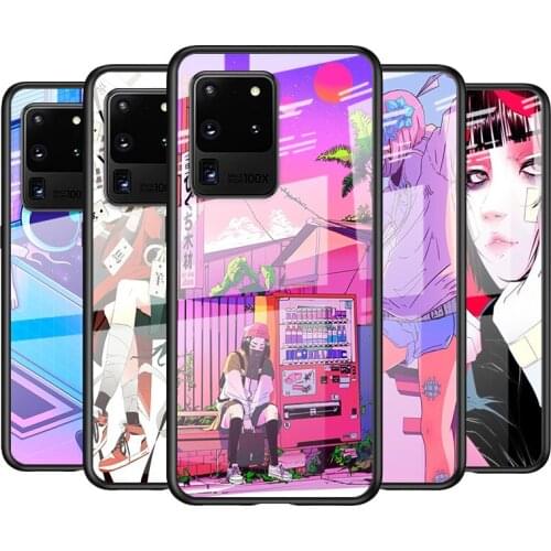 Tempered Glass Cover Anime vaporwave aesthetic For Samsung Galaxy S21 Ultra Plus 5G M51 M31 M21 Shockproof Shell Phone Case