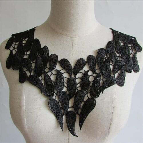 Black Embroidered Lace Collar Neckline Venise Applique Embroidery Sewing on Patches Sewing Fabric Accessories YL142