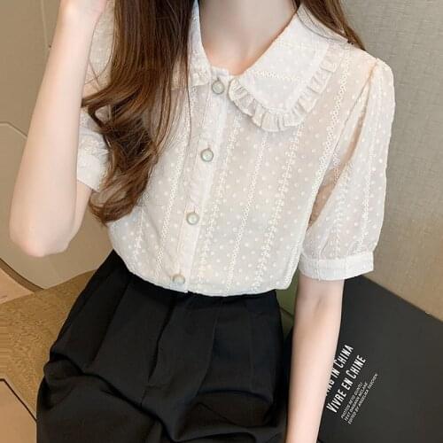Chikichi 2021 New Boutique Shirt Ladies Summer Fashion Casual Ruffled Chiffon Shirt Doll Collar Girl Blouse Short Sleeves