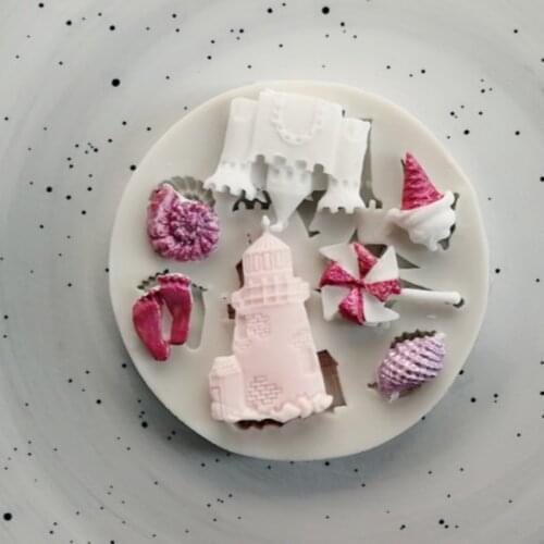 Castle Conch Windmill Molds Fondant Cakes Decor Tools Silicone Molds Sugarcraft Chocolate Baking Tools For Cakes Gumpaste Form