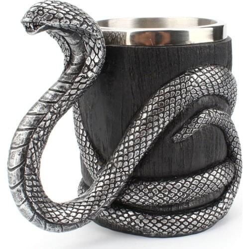 Creative Cobra Handle Beer Mug Large Capacity Drinkware Stainless Steel Resin Double-Layer Water Cup