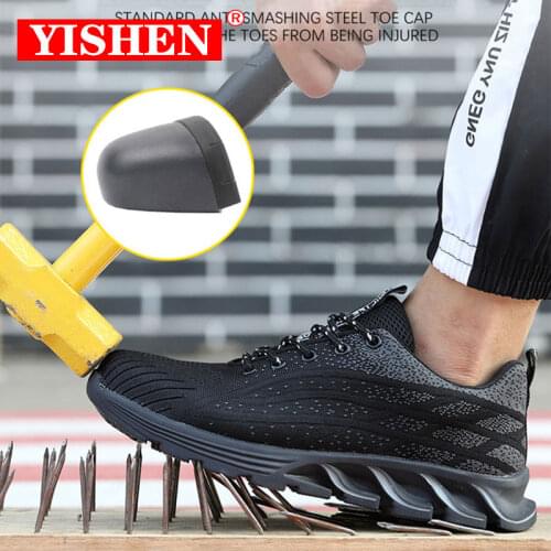YISHEN Men Shoes Breathable Fashion Trend Running Gym Trainers Casual Sneakers Anti-smashing Comfortable Safety Shoes Size 39-46