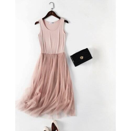 Summer Dress Fashion Lace Patchwork O-Neck Sleeveless Women Dress Plus Size Slim Casual Long Party Vestidos Office Ladies Robe