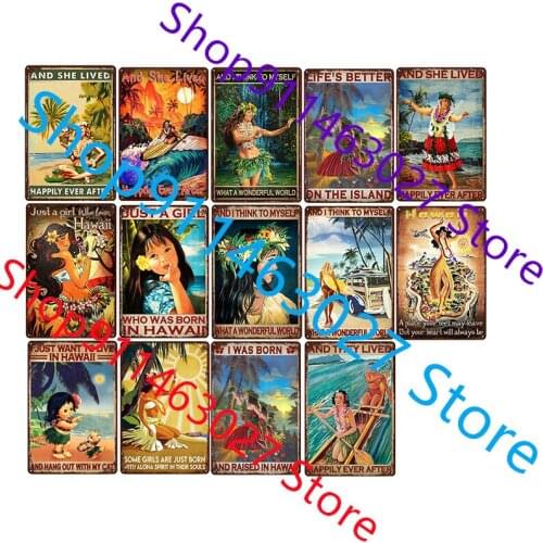 Just a Girl Who Born in Hawaii Metal Tin Sign Pub Bar Decoration Tin Sign Shabby Chic Home Decor Plaque Wall Art Man Cave