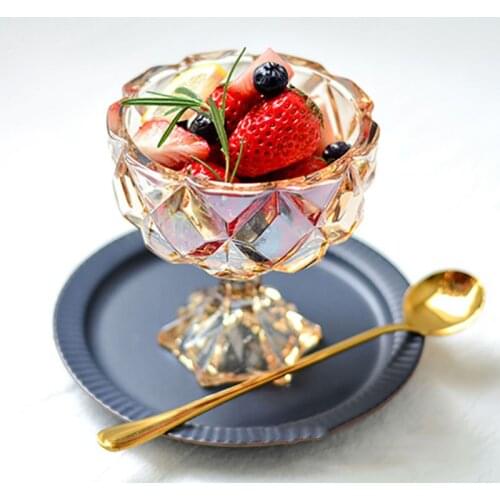 Milk Shake Yogurt Goblet Glass Cups Mini Salad Plates Whisky Glass Embossed Ice Cream Cups Salad Bowl Glass Dessert Mink Kitchen