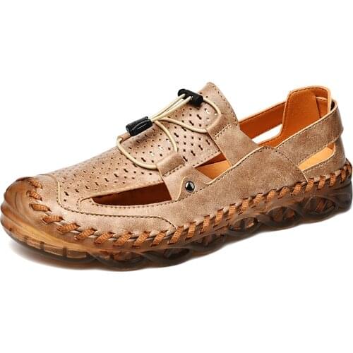 2021 New Summer Leisure Sandals for Men Hollow Out Genuine Leather Business Shoes Soft Sole Outside Footwear Shoes for Male