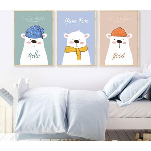 Cute Bear Nursery Wall Art Print Canvas Painting Nordic Poster Wall Pictures for Living room Kids Children Bedroom Decoration