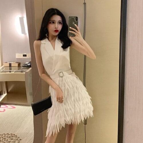 2021 Summer New French Retro dress Heavy Industries Suit Collar Sleeveless Drilled Temperament Dress Womens Trend