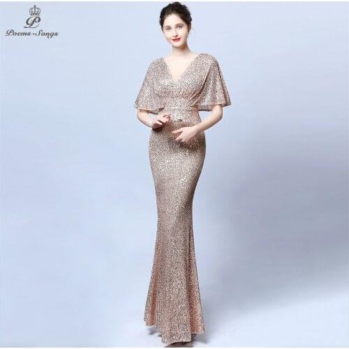 New Sexy short sleeve sequin Evening dress vestidos de gala robe de soiree evening gowns for women Party prom dresses