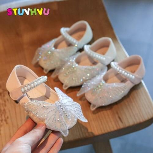 Princess Girls Shoes Rhinestone Leather Performance Shoes for Kids 2021 Autumn New Baby Toddler Shoe Soft Bottom Flats 21-30
