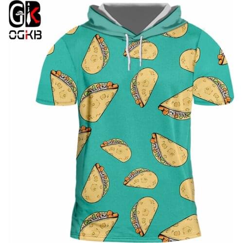 OGKB Summer Tops Hiphop Short Sleeve Hoodie Pullovers Men/Womens Funny Print Burritos Foodie 3d Tshirt With Hood Casual T-shirts