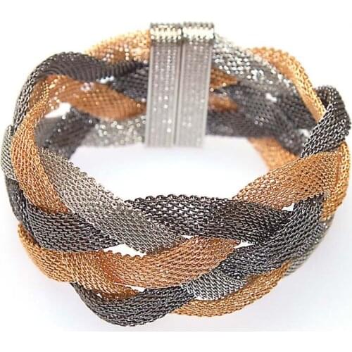 Miasol Brazilian style braided net chain magnetic clasp wrap bracelet design elegant weave hollow cross bracelet
