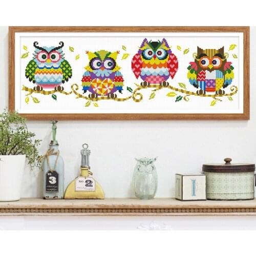Crafts for kids and fun home activities Cute owl family cartoon pattern cross stitch for family living room room decoration